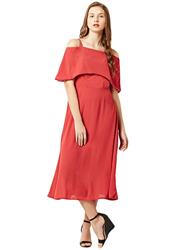 Image of Miss Chase Women's Pink Off Shoulder Midi Skater Dress