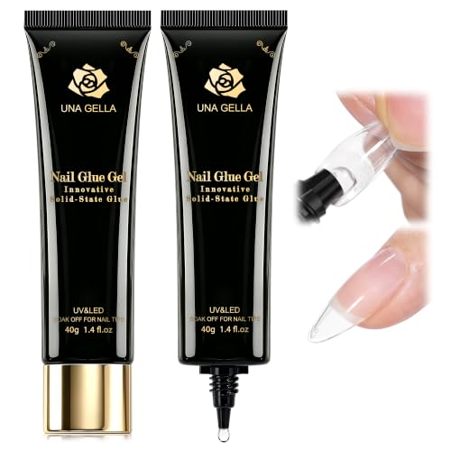 Image of UNA GELLA Gel Nail Glue 80g Super Strong U V Solid Soft Gel Lamp Curing Needed Nail Glue 40g*2 for Acrylic Nail Tips for Fake Acrylic Press On Nails Extension Soak Off