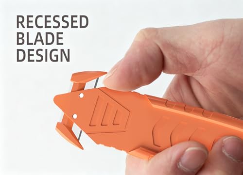 Image of Safety Box Cutter T TOVIA 5 Pcs Stainless Steel Concealed Blade Package Opener with Tape Splitter for Cartons, Cardboard, Wrap, Straps, Film - Assorted color