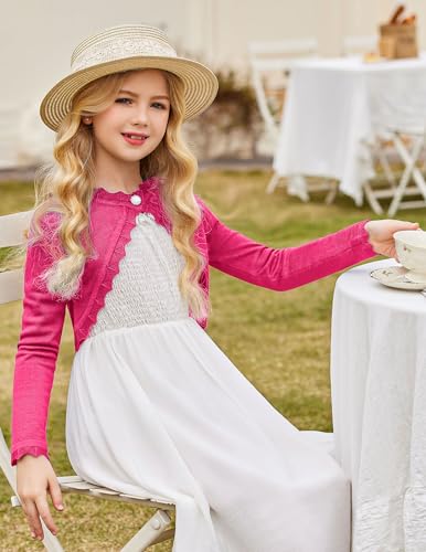 Image of Arshiner Girls Open Front Bolero Shrug Kids Long Sleeve Cropped Elegant Cardigan Knit Sweater