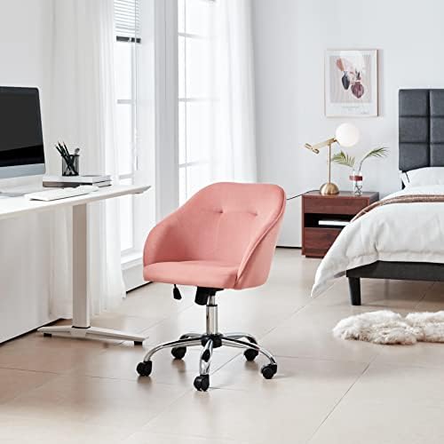 Yaheetech Velvet Desk Chair Computer Chair Velvet Fabric Swivel Chair Height Adjustable Comfy Chair for Home Office Pink