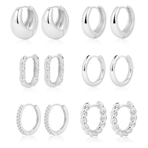Sewyer 6 Pairs Hoop Earrings Set for Women Dainty Gold/Silver Hoop Earrings Open Lightweight Huggie Hoops Cartilage Earring Everyday Jewelry Trendy Cover