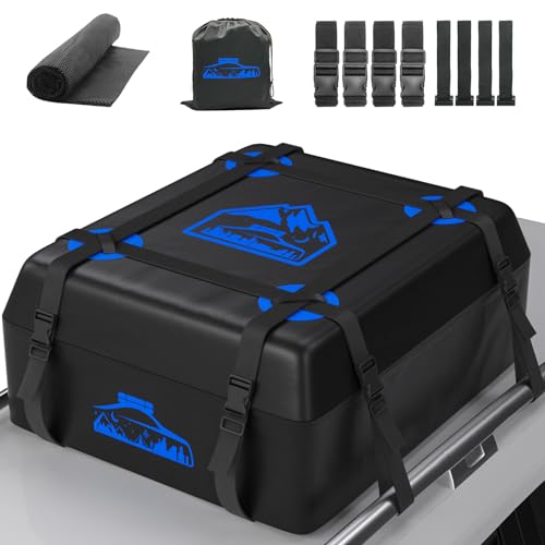 BOYUJK Bolsa de Techo para Coche 15 Cubic/425 L, Bolsa de Techo para Coche Impermeable sin Necesidad de Portaequipajes, Cofre de Techo para Coche con Alfombrilla Antideslizante y 6 Correas Resistentes