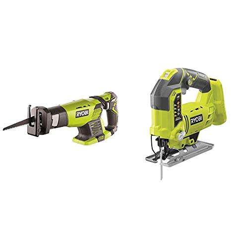 Ryobi Rrs 1801 M Scie Sabre sans Fil & R18JS-0 ONE + Scie Sauteuse avec LED, 18 V (Corps Seulement) - Vert/Gris