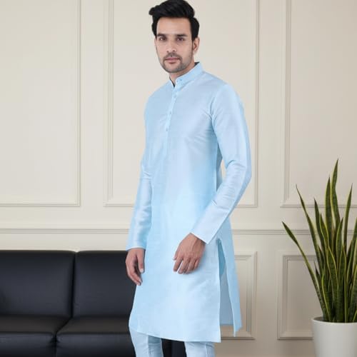 Image of Sadree Men's Silk Blend, Knee Length, Full Sleeve, Mandrin Collor, Solid Style, Attractive Colour, Solid Plain Kurtas