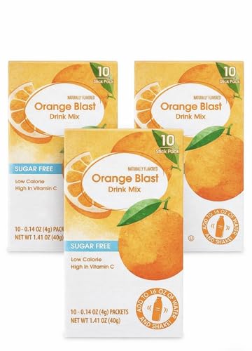 Orange Blast Drink Mix, Sugar Free, Naturally Flavored, High in Vitamin C, 10 Stick Packets, 0.14 oz Each, 1.41 oz Total, Low Calorie (3 pack)