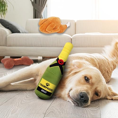 きしむようなぬいぐるみ 楽しい犬のおもちゃ パロディの骨 チキンシャンパン 中型/小型/大型犬用 犬の誕生日パーティー用 (3個パック)
