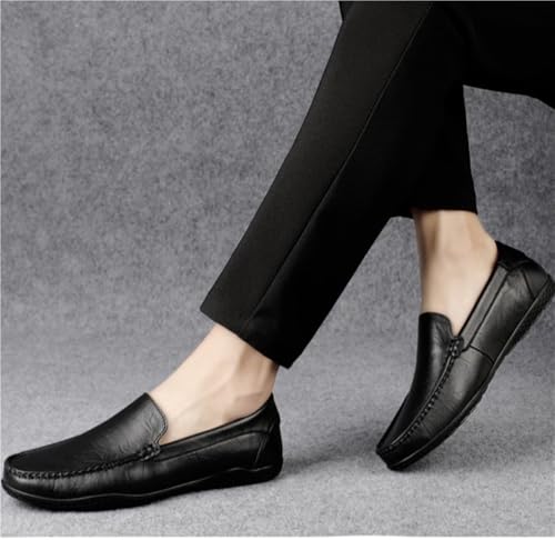 Loafers for Men Lightweight Slip-on Anti-Slip Resistant Simple Round Toe Solid Color Leather Loafers4