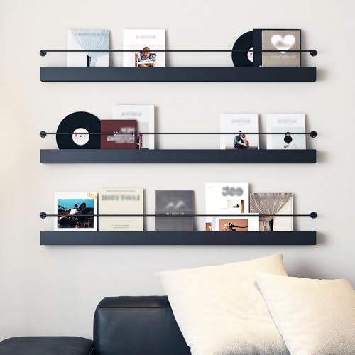 Wall Mounted Magazine Rack Set of 3, Wall Hanging Organizer Holder for Files, Newspapers, Magazines, CD, Book, and Brochure, Display Stand Shelf for Living Room, Office, Bedroom & Home (Black, 3 Pcs) by Generic - Image 2