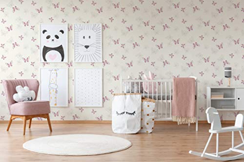 A.S. Création Vliestapete mit Glitter Happy Spring Tapete mit Schmetterlingen 10,05 m x 0,53 m beige metallic lila Made in Germany 347651 34765-1