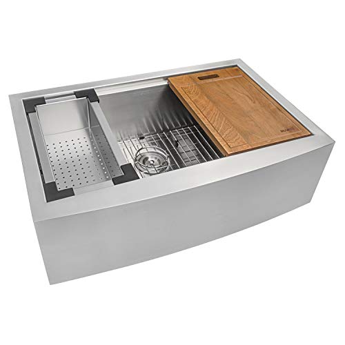 Ruvati 27-inch Apron-front Workstation Farmhouse Kitchen Sink 16 Gauge Stainless Steel Single Bowl