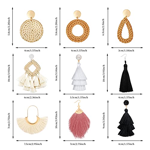 9 Pairs-26 Pairs Rattan Earrings for Women Girls Lightweight Acrylic Geometric Statement Woven Earrings Handmade Straw Wicker Braid Hoop Drop Dangle Earrings2