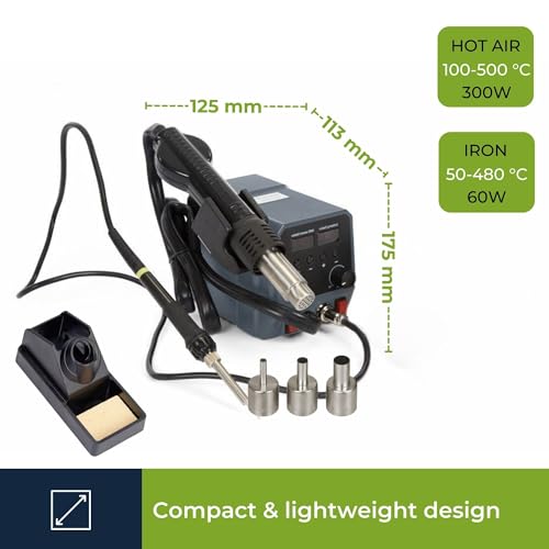 Velleman Multifunkcyjna stacja lutownicza 2-w-1 z lutownicą 60W i opalarką 300W, sterowanie mikroprocesorowe, idealna do SMD, PCB i elektroniki