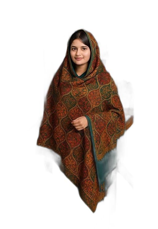 Wool Pattern Kashmiri Shawl Stole for Women, Pashmina Feel Woolen Embroidery Jaal Shawls for Winter 28 x 80 inches Wraps Sizes:-picture-26