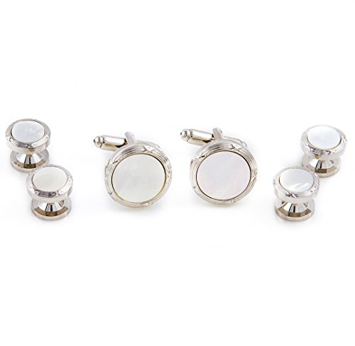 Mrcuff Mother Of Pearl Designer Tuxedo Cufflinks & Studs Set In A Presentation Gift Box & Polishing Cloth #TOP4
