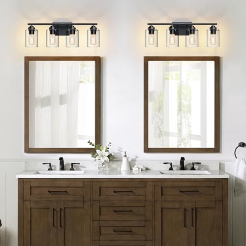 Image of SKEJAO Bathroom Vanity Lights Over Mirror,Bathroom Light Fixture Wall Sconce Lighting for Bedroom,Living Room (Black, 4-Light)
