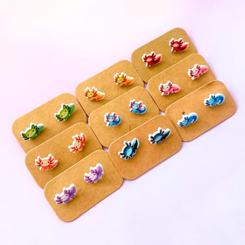 Axolotl Earrings 9PC Set Cute Earring Drop Style Fun Animal Designs Weird Funky Looks Silly Novelty Accessories Women Perfect Party Favors Gift Ideas for Kawaii Lovers Quirky Unique Accessory4