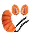 Roicaholy Red Panda Ears and Tail Set, Red Panda Costume Cosplay Accessory, Faux Fur Tail Animal Ears Hair Clip for Halloween