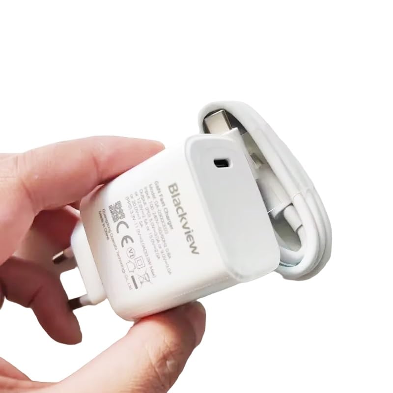 Chargeur Rapide GaN d'origine Compatible avec Blackview BV8900 Adaptateur de Voyage à Prise UE 33 W avec câble USB Type-C Ligne de données