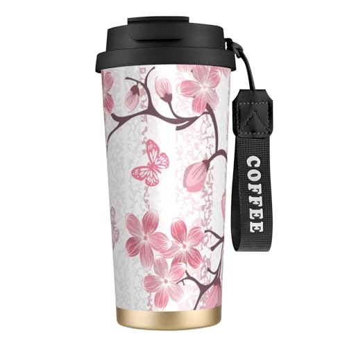 タンブラー 和風 ストライプ柄 桜柄 ピンク マグボトル コーヒーカップ 水筒 保温 保冷 ウォーターボトル 蓋付き ストロー付き 直飲み おしゃれ プレゼント