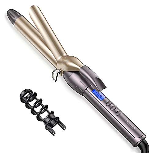 Hair Curling Iron 1 inch with LCD Temperature Display Professional Hair Curler Curling Wand for All Hair Types,Dual Voltage and Auxiliary Curling Accessory Included Golden
