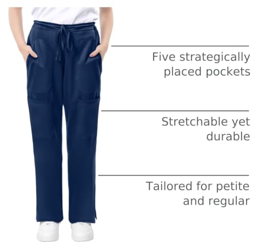Image of 4-Way Stretch Rayon Blend Scrub Pants Women Mid Rise Relaxed Fit 31 inch Inseam | Flare Scrub Pants with 5 Pockets, Drawstring Waist, Easy-Care Fabric, and Comfortable Fit for Long Healthcare Shifts