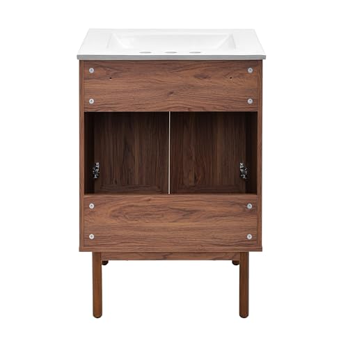 Image of Classe 24 in. Brown Oak Bathroom Vanity with White, 3-Hole Ceramic Sink Top