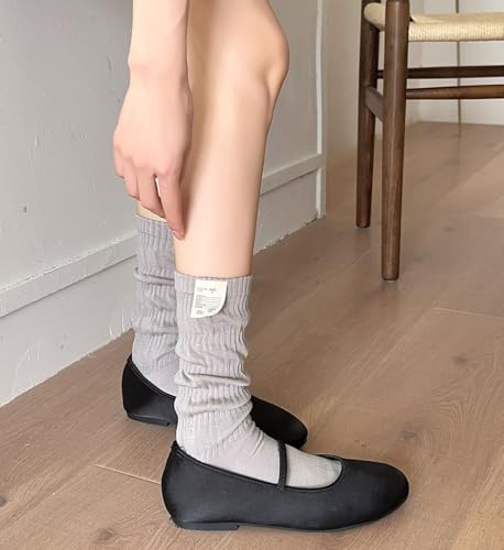 Image of Women's Ruffle Frilly Slouchy Socks, Soft Cotton Cute Solid Color Crew Socks Light Blue