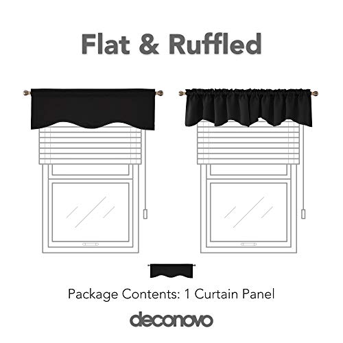 image for Deconovo Black Scalloped Valances for Kitchen Window, Rod Pocket Black