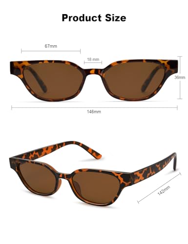 Retro Cat Eye Sunglasses for Women Small 90s Style Vintage Look Trendy Narrow Skinny Frame 2-Pack4