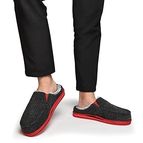Image of ONCAI Mens Clog Slippers with Arch Support Stripe Faux Fur Cotton-Blend High-Density Memory Foam Warm House Slippers Slip-on Indoor Outdoor Rubber Sole Size 7-16