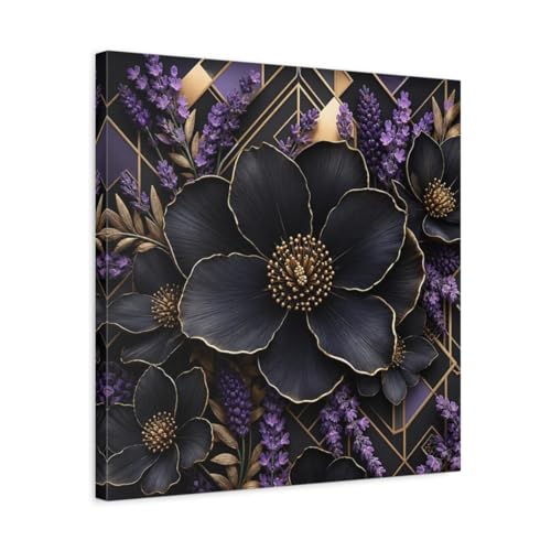 Tableau Canvas Fleurs Noires et Or Impression Fine Art Luxe sur Toile
