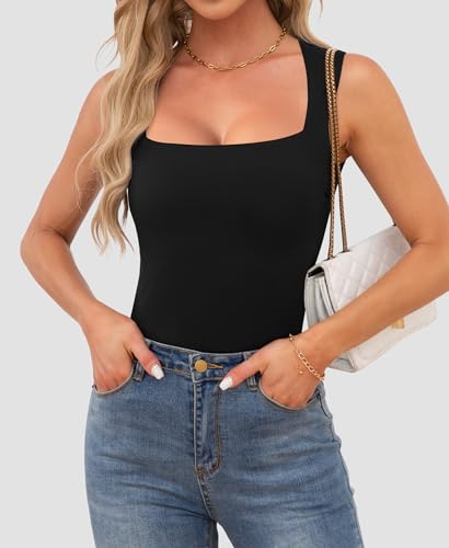 OwnTime Womens Square Neck Tank Tops Dressy Summer Sleeveless Shirts Sexy Going Out Fitted Trendy Tops T Shirts Blouses3