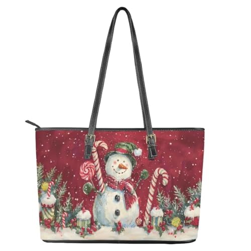 Image of Coldinair Christmas Leather Tote Bag for Women with Zipper Large Shoulder Tote Bag Shopping Casual Travel Bag Handbag Purse