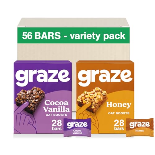 Graze Variety Box Of Healthy Snacks - Cocoa Vanilla Snack Bars & Honey Oat Protein Snack Bars - Packaging May Vary (56X30G)