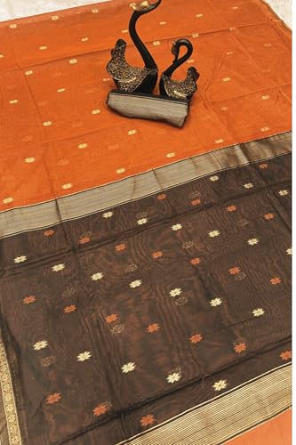 Image of Women's Cotton Woven Soft Sarees With Attach Blouse Piece.