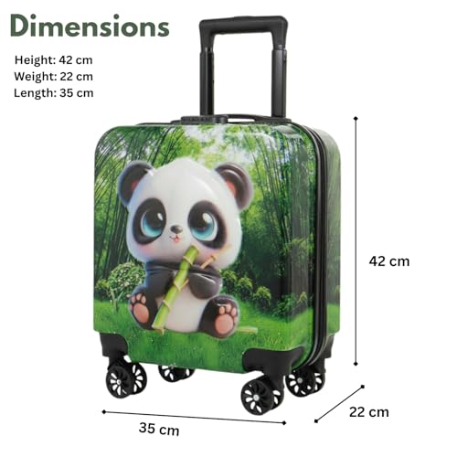 Image of Shamax Kids Luggage Hard Shell Trolley Bag with Spinner Wheels | Lightweight Suitcase for Girls Travel & School Trips Cabin Luggage, 360 Wheels & Adjustable Handle (Green) (Kid /Luggage /Panda)