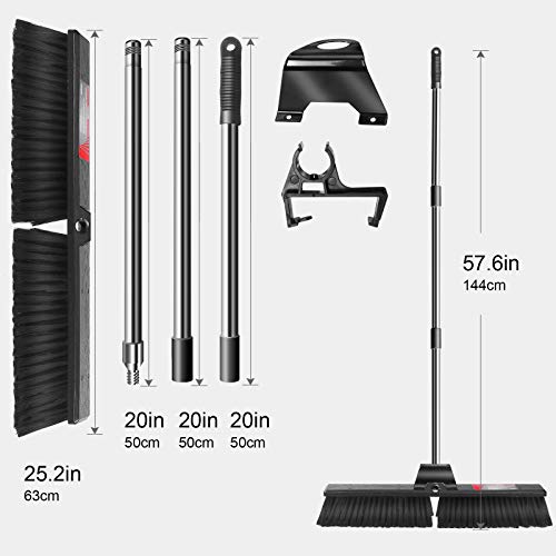 Mastertop Floor Scrub Brush, 24" Outdoor Brooms With Stiff Bristles, Garage Broom Heavy Duty For Sidewalk Driveway Yard Patio Decks Bathroom Cleaning, Stainless Steel Long Handle #TOP6