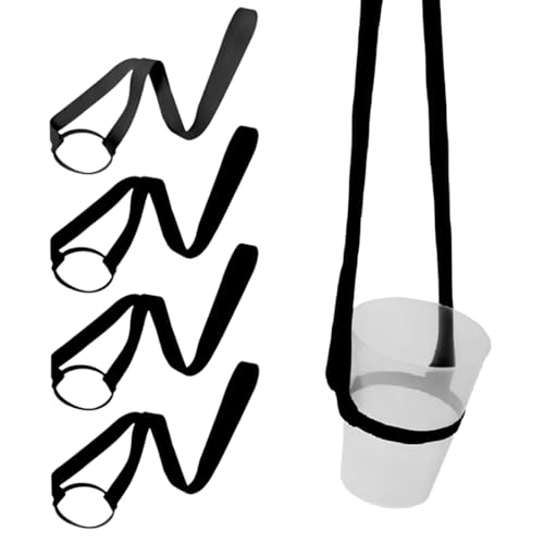 KIRZAX 4PCS Bier- und Softdrinkhalter, Becherhalter mit Riemen 4, wiederverwendbare Bierbecherhalter für Festivals, Konzerte und Veranstaltungen im Freien, Becherhalter schwarz