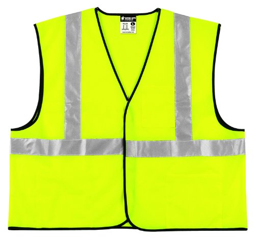 MCR Safety VCL2SLM 2" Silver Reflective Economy Class 2 Safety Vest with Hook and Loop Front and 3 Pockets, Medium, Lime