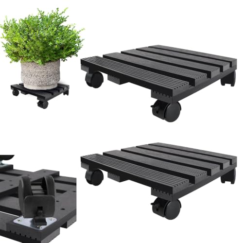 MAYTIIMO 2X WPC Pflanzenroller Eckig 30 x 30 cm 100 kg Tragkraft Blumenroller mit Rollen Untersetzer Blumentopf Rollbrett Pflanzen Kübelroller für Außen- und Innenbereich Anthrazit