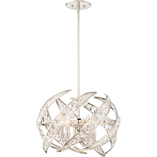 QuoizelCrescent 4-Light Polished Nickel Pendant Light with Crystal Accents, Modern Ceiling Light, Contemporary Platinum Design, Semi-Flush Mount Option, Compatible with Sloped Ceilings