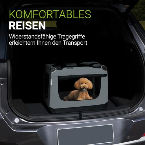 Juskys Hundetransportbox Lassie M faltbar & tragbar 42x60x44 cm mit Decke, Tasche & Griffen - Faltbare Transportbox für Hunde, Katzen & Haustiere - Oxford Stoff Hundebox Auto Hundetasche - Grau