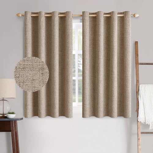 Image of MIULEE 100% Blackout Linen Textured Curtains for Bedroom Solid Thermal Insulated Copper Brown Grommet Room Darkening Curtains & Drapes Luxury Decor for Living Room 52 x 45 Inch (2 Panels)