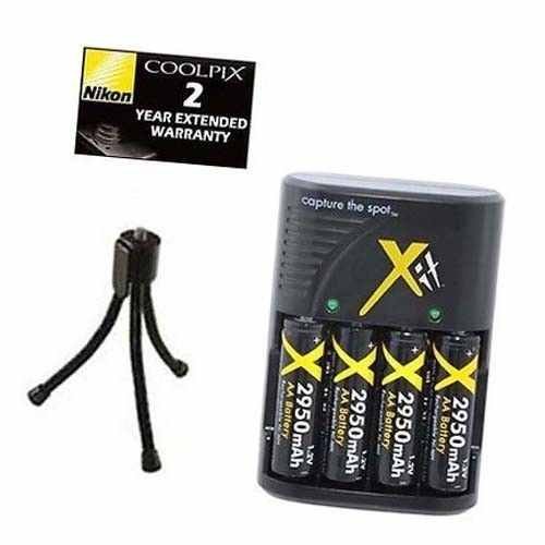 Batteries + Charger + Warranty for Nikon CoolPix L27, L28, L30, L100, L310, L320, L610, L820, Digital Camera