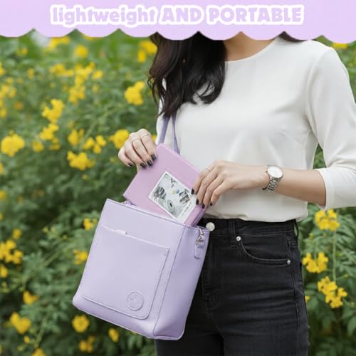 Image of ZIBUYU Photo Album for Instax Mini 12 11 9, 64 Pockets, PU Cover, Purple | Clear Sleeves Support Easy Viewing, Portable Memory Album for Family Travel Moments