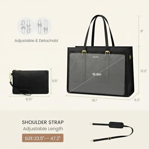 Image of LOVEVOOK Laptop Tote Bag for Women,15.6 Inch Vintage Laptop Bag with Clutch Purse,Large Capacity Leather Work Bag, Computer Bag Office Business Briefcase, Casual Handbag for Travel College Teacher