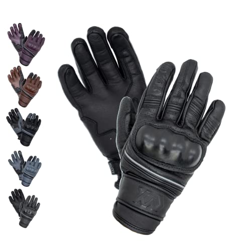 MAXAX ST-11 Gants Moto Motocross Scooter Homologués CE Gant Tactile Respirable Homologué 1KP Norme Européenne CE - en Cuir Véritable - Confortable et de Qualité - Unisexe et Mi-Saison (L, Noir/Noir)