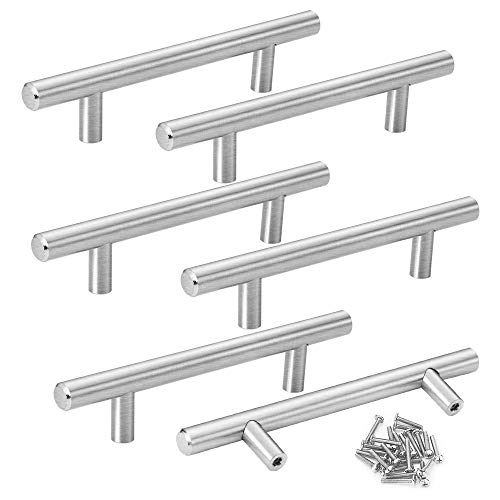 KiKiHong 6 Stück Edelstahl Möbelgriffe Schrank Schublade Türgriff Stangengriff mit Schrauben, Silber Cover