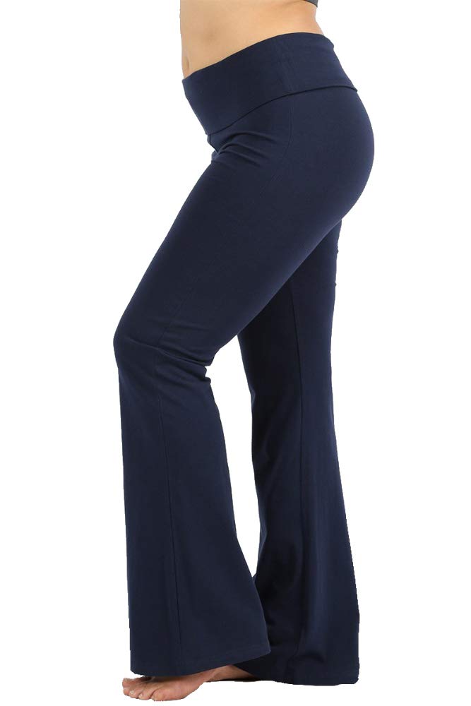 ZenanaWomen's Plus Size Stretch Cotton Fold Over Waist Flare Leg Yoga Pants